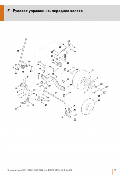 Схема Рулевое управление, переднее колесо