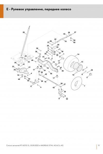 Схема Рулевое управление, переднее колесо
